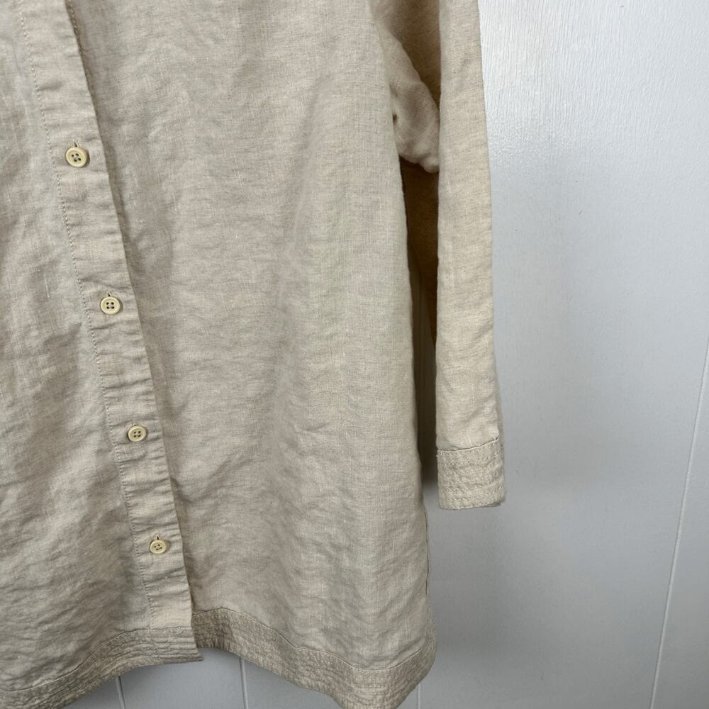 Liz Claiborne Cream 100% Linen Button Front 3/4 Sleeve Top Large - Picture 3 of 8